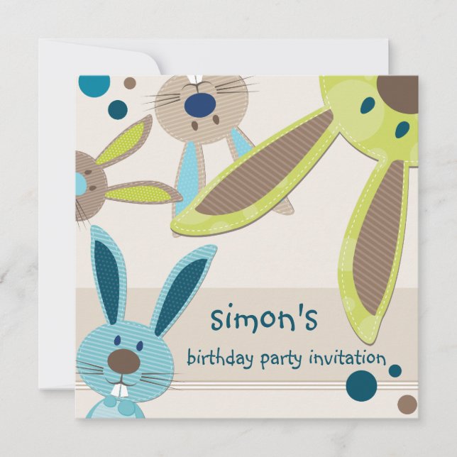KIDS BIRTHDAY PARTY INVITE cute bunny's peeking (Front)