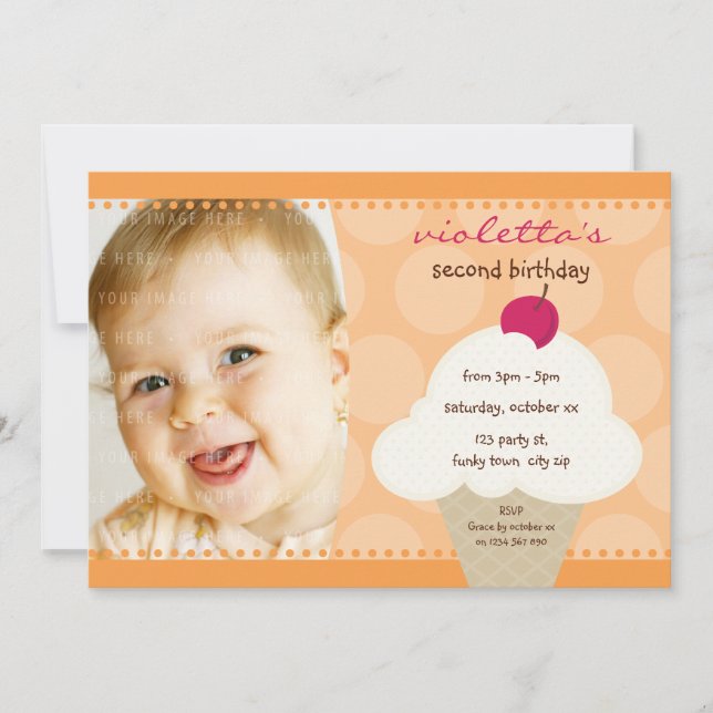 KIDS BIRTHDAY PARTY INVITE cute icecream cone (Front)