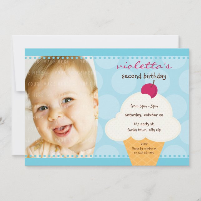 KIDS BIRTHDAY PARTY INVITE cute icecream cone (Front)