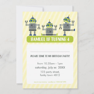 KIDS BIRTHDAY PARTY INVITE modern robot trio
