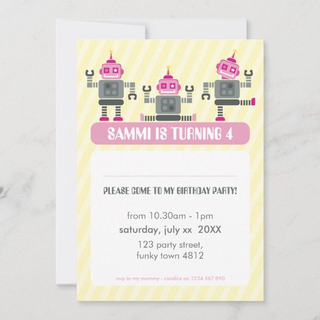 KIDS BIRTHDAY PARTY INVITE modern robot trio (Front)