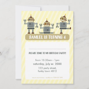 KIDS BIRTHDAY PARTY INVITE modern robot trio