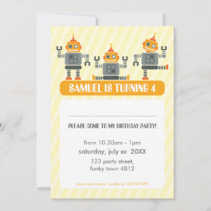 KIDS BIRTHDAY PARTY INVITE modern robot trio