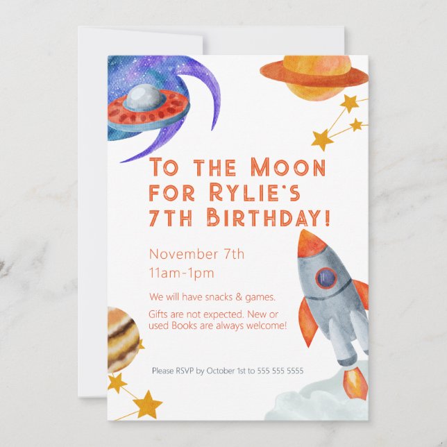 Kid's Birthday Party Invite Outer Space Theme (Front)