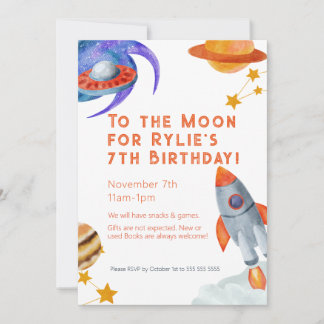 Kid's Birthday Party Invite Outer Space Theme