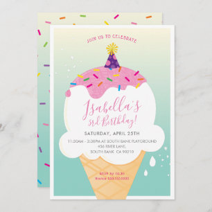 KIDS BIRTHDAY PARTY INVITE retro ice-cream cone