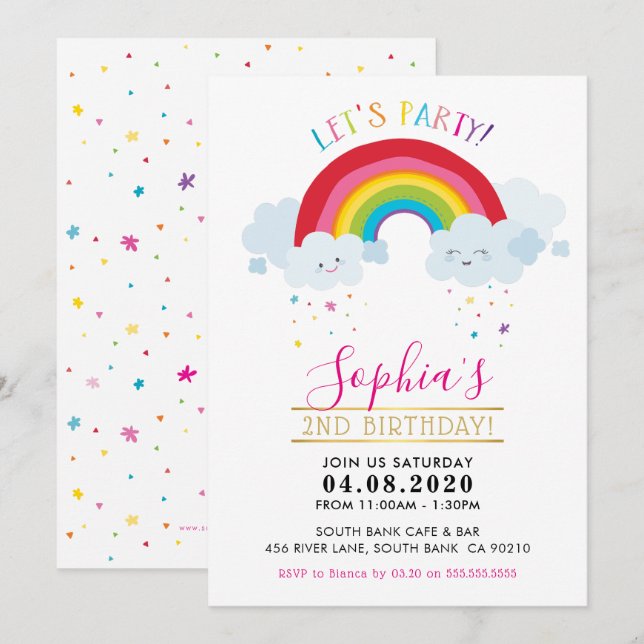 KIDS BIRTHDAY PARTY kawaii rainbow cute clouds Invitation (Front/Back)
