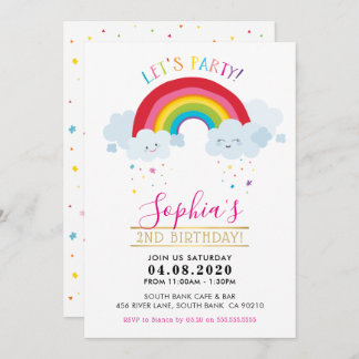 KIDS BIRTHDAY PARTY kawaii rainbow cute clouds Invitation