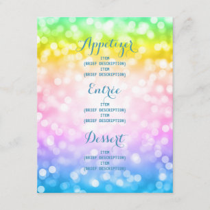 Kids Birthday Party Menu Unicorn Rainbow Invitation