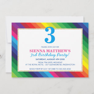 KIDS BIRTHDAY PARTY modern colourful bold rainbow Invitation