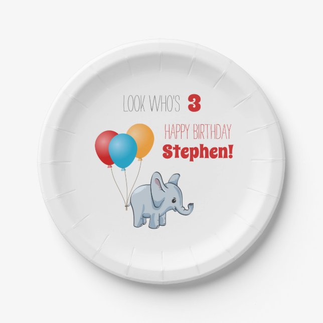 Kids Birthday Party Napkins Elephant Paper Plates (Front)