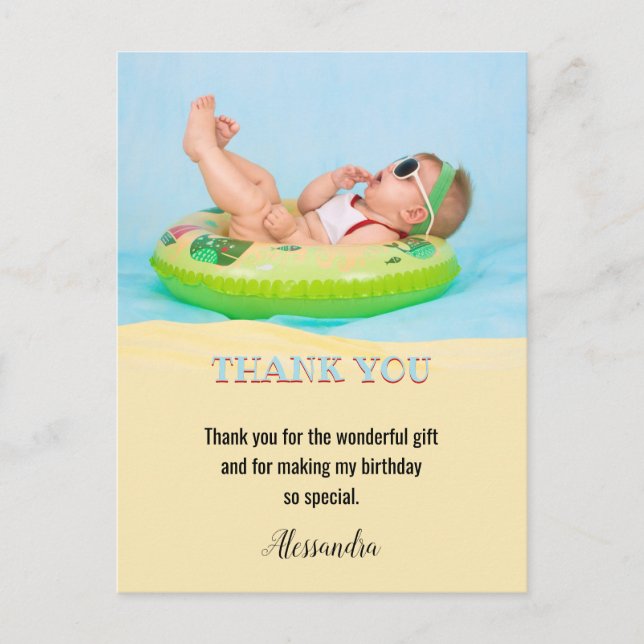 Kids Birthday Party Photo Thank You Postcard (Front)