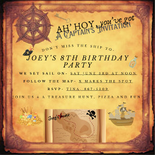 Kids Birthday Party Pirates Invitation