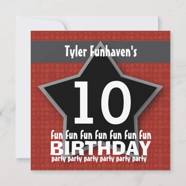 Kids Birthday Party Red Black Silver STAR W204 Invitation (Front)