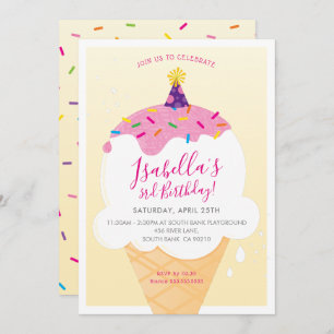 KIDS BIRTHDAY PARTY retro ice-cream cone yellow Invitation
