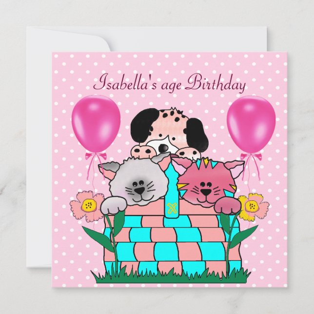 Kid's Birthday Party Spot Cats Dogs friends 2 Invitation (Front)