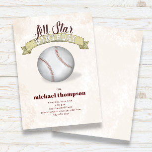Kid's Birthday Party Vintage Baseball Custom Invitation