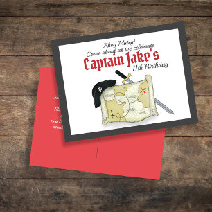 Kids Birthday Pirate Treasure Map Invitation Postcard