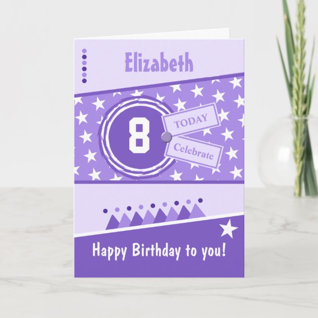 Kids Birthday purple lilac and white any age name Card (Front)