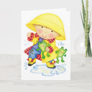 Kid's birthday raincoat frog custom card