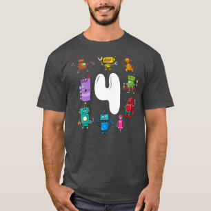 Kids Birthday Robot Age four 4th Birthday T-Shirt
