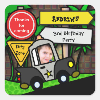 Kids Birthday Sticker: Police Square Sticker
