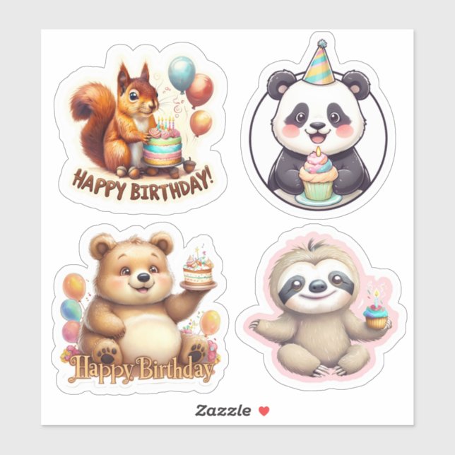 Kids Birthday Stickers, Animal Birthday Stickers (Sheet)