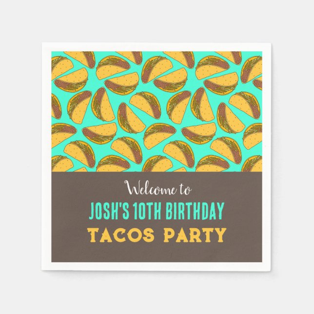 Kids Birthday Tacos Patterned Party Napkin (Front)