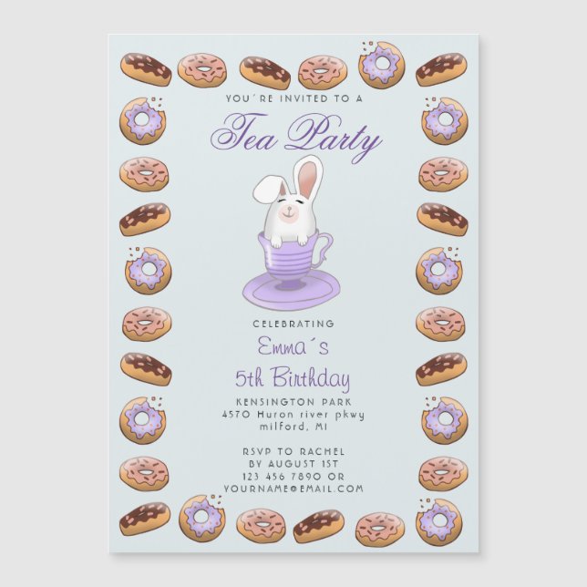 kids birthday tea party with bunny and doughnuts (Front)