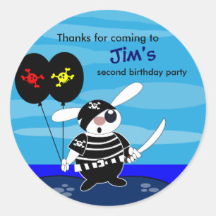 Kids birthday thank You Sticker: Rabbit the Pirate Classic Round Sticker