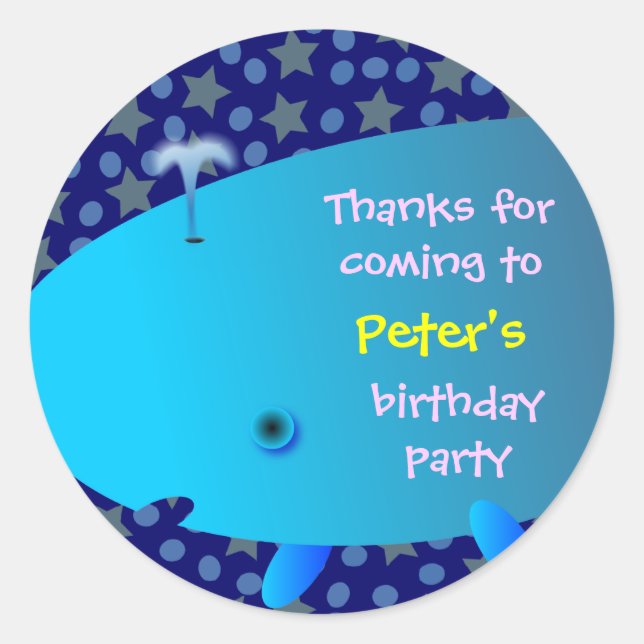 Kids birthday Thank You Stickers: Blue Whale Classic Round Sticker (Front)