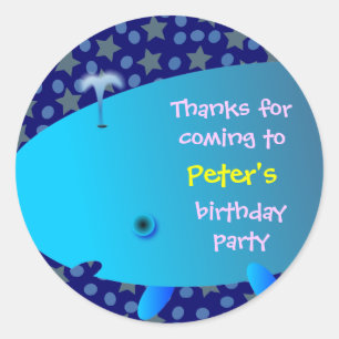 Kids birthday Thank You Stickers: Blue Whale Classic Round Sticker