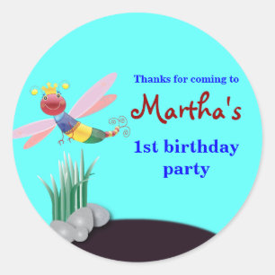 Kids birthday Thank You Stickers: Dragonfly Classic Round Sticker