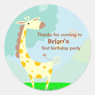 Kids Birthday Thank You Stickers: Giraffe Classic Round Sticker