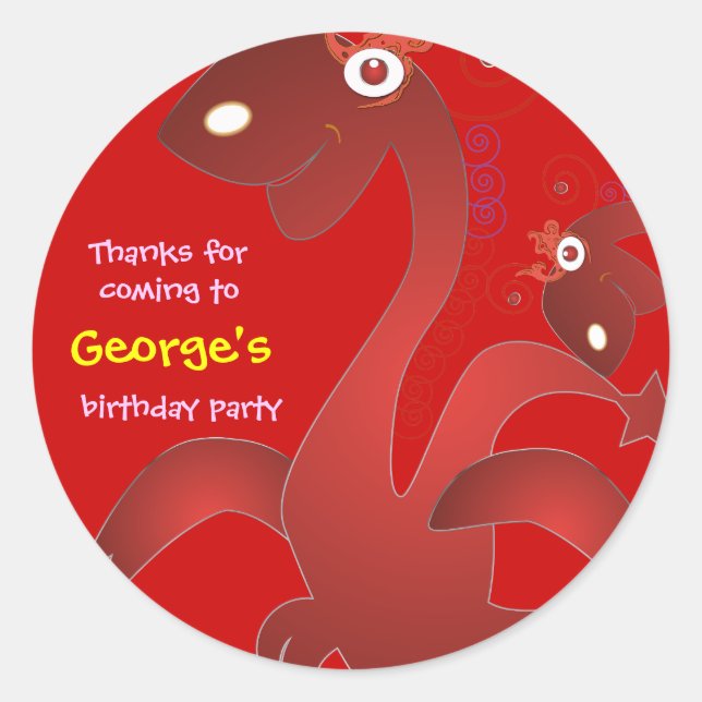 Kids birthday Thank You Stickers: Red Dragons Classic Round Sticker (Front)