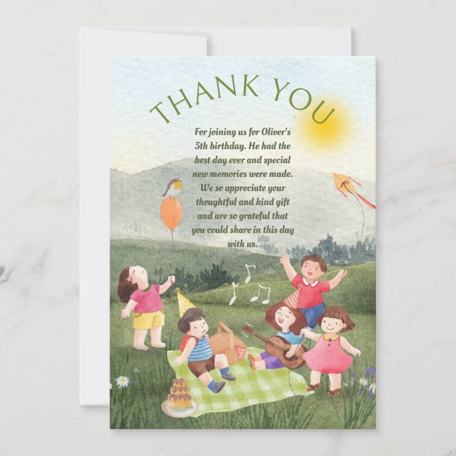 Kids Birthday Thankyou Picnic Party Card (Front)