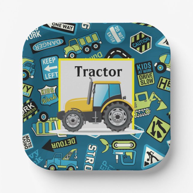 Kids Birthday Toy Tractor  Paper Plate (Front)