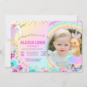 Kids Birthday Unicorn Magical Day Baby with Photo  Invitation