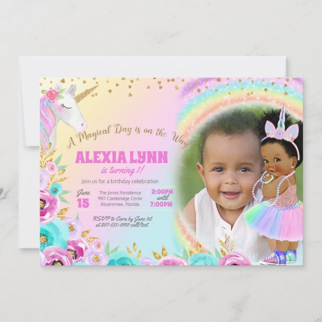 Kids Birthday Unicorn Magical Day Baby with Photo  Invitation (Front)