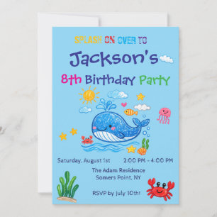 Kids Birthday Whale Theme Summer Invitation Card