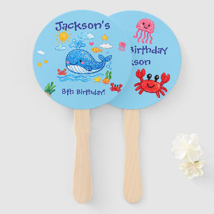Kids Birthday Whale Theme Summer Party Hand Fan