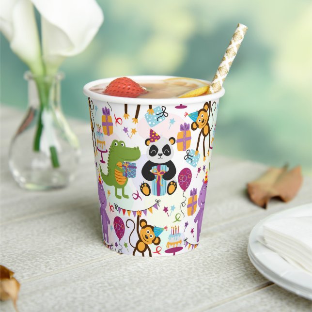 Kids Birthday Wild Animals Paper Cups (Insitu)