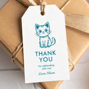 Kids birthday with blue kitten gift tags