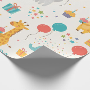 Kids Birthday Wrapping Paper – Cute Animals, Ballo