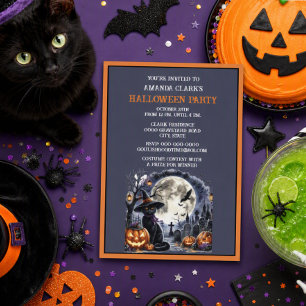 Kids Black Cat Halloween Costume Party Invitation