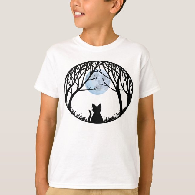 Kid's Black Cat T-shirt Spooky Fat Cat Kid's Tee (Front)