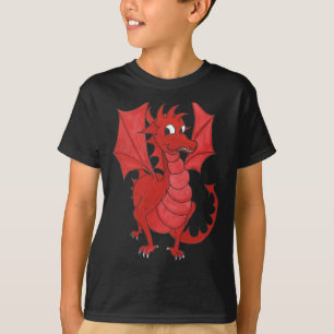 Kids Black Cotton T-shirt: Cute Red Dragon T-Shirt