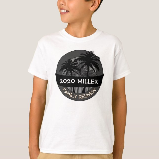 Kids black palm tree custom name reunion tshirt (Front)