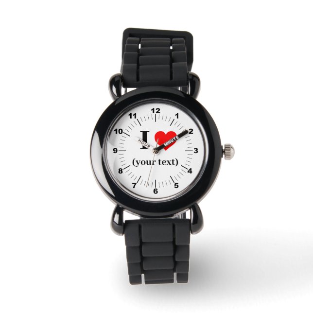 Kids Black Silicone Strap- Custom I Heart Watch (Front)