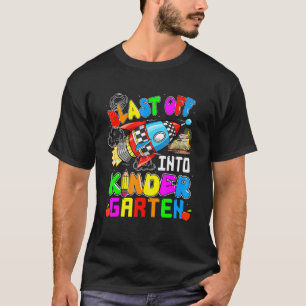 Kids Blast Off Into Kindergarten Funny Rocket Back T-Shirt